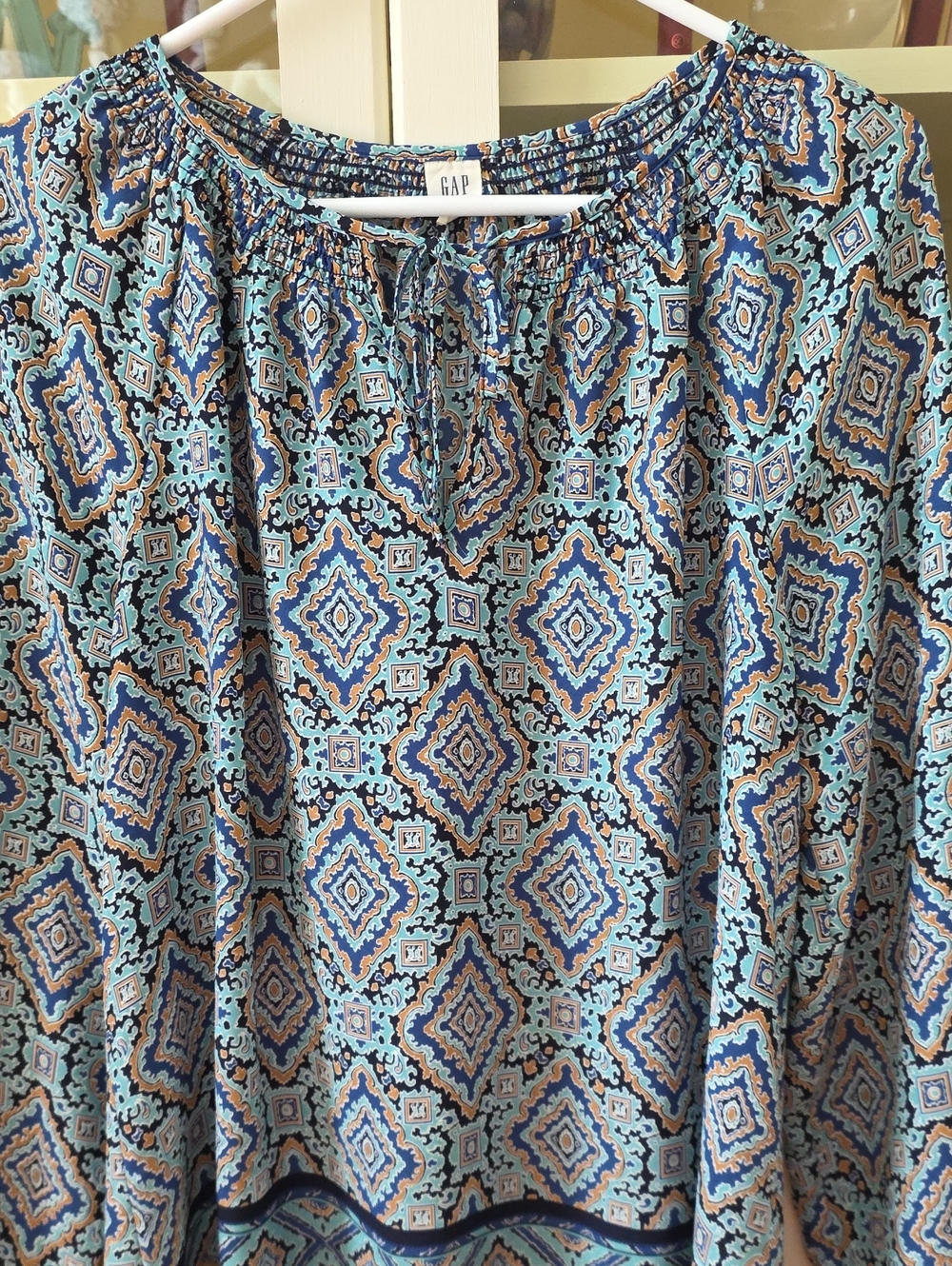 GAP Blue and Aqua Geometric Peasant Top